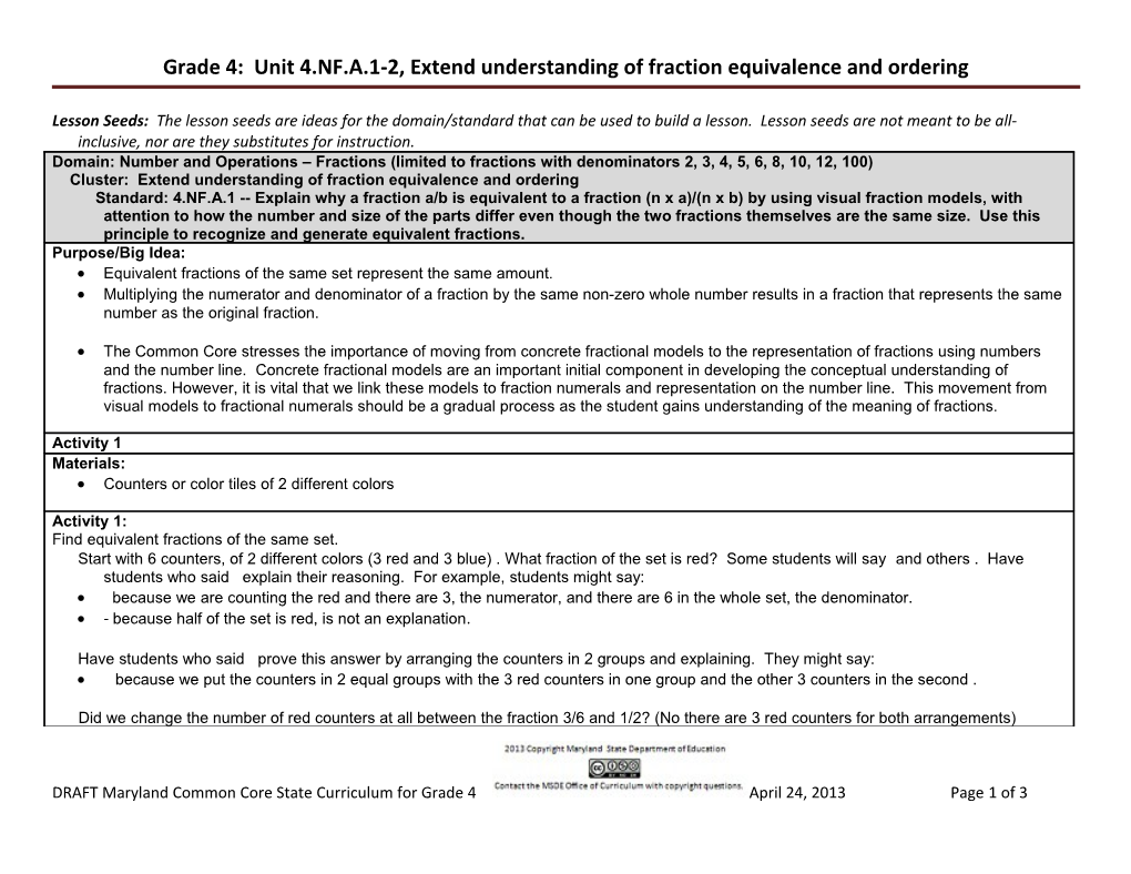 Grade 4: Unit 4.NF.A.1-2, Extend Understanding of Fraction Equivalence and Ordering