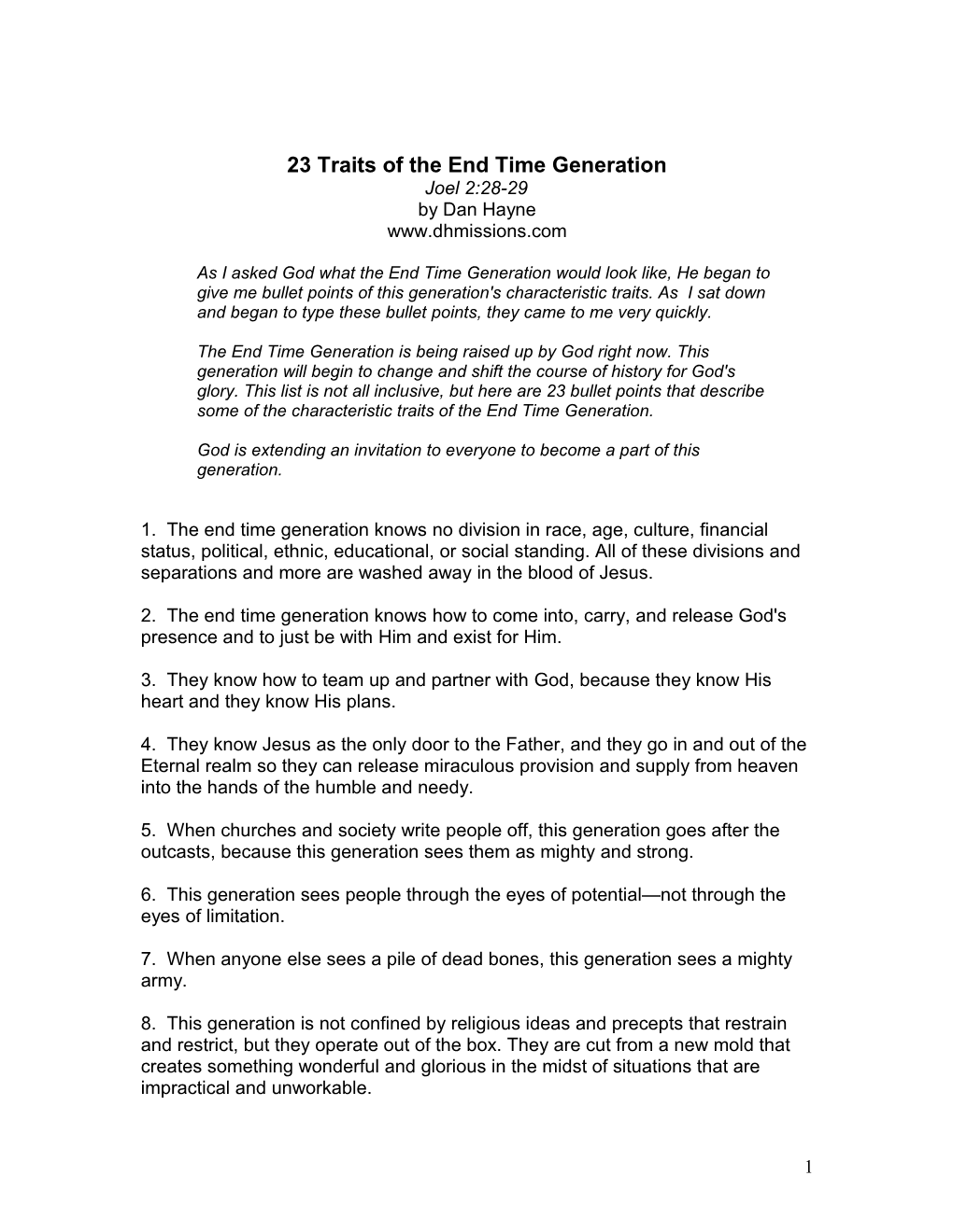 23 Traits of the End Time Generation