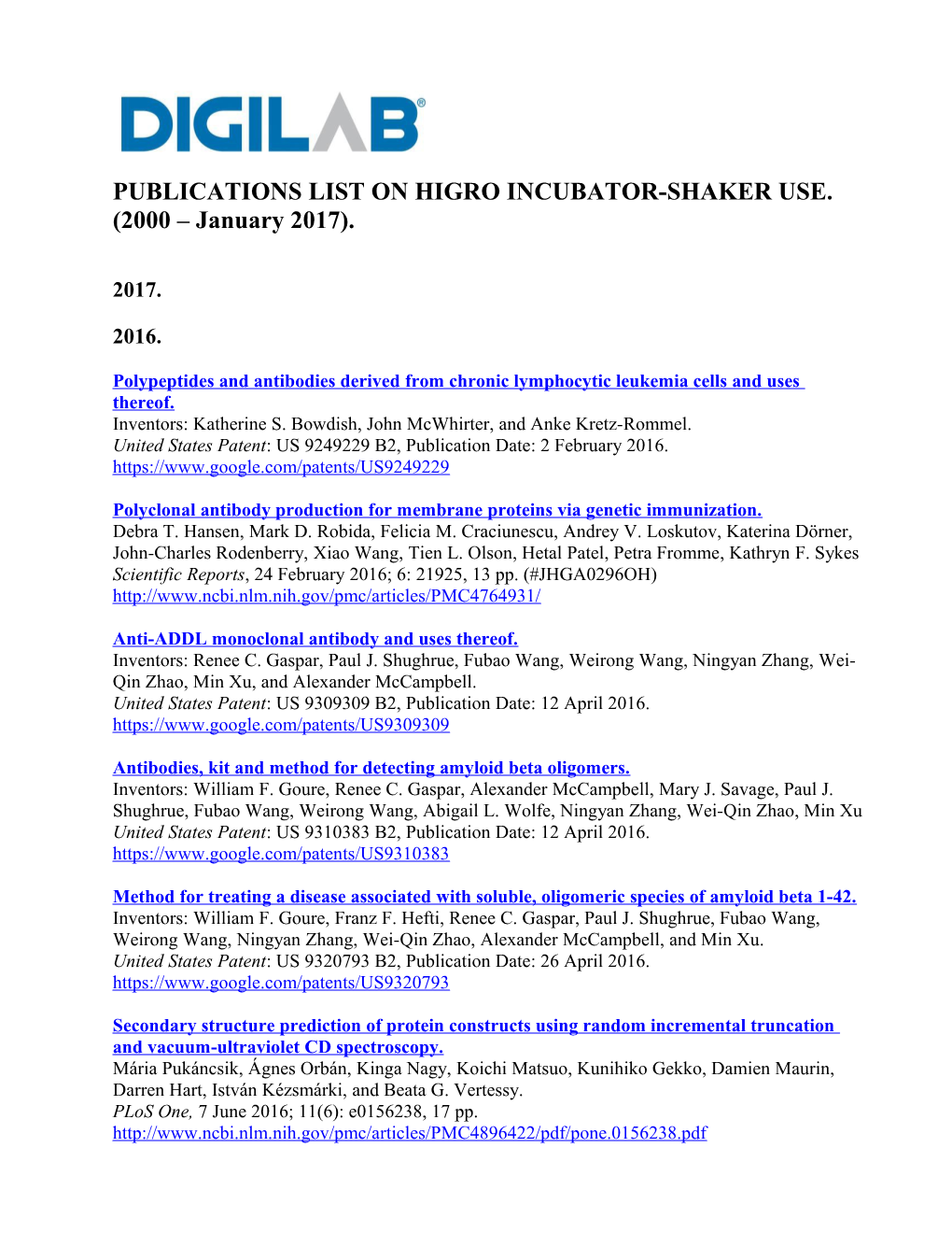 Publications on Higro Incubator-Shaker
