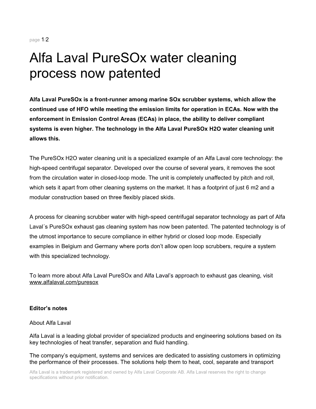 Alfa Laval and RCCL Close Deal for Four Puresox Scrubbers, Including an Inline