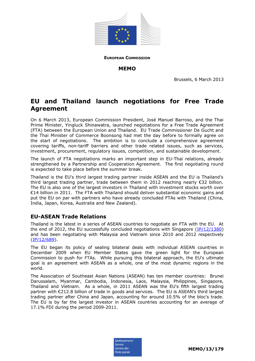 EU and Thailand Launch Negotiations for Free Trade Agreement