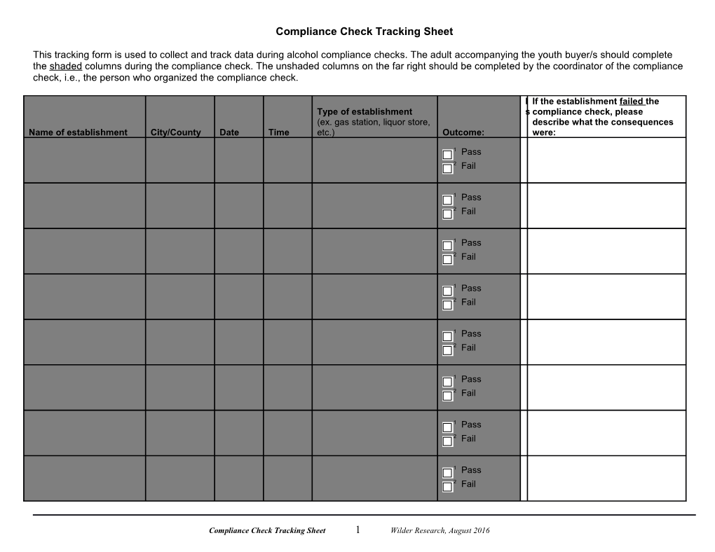 Compliance Check Tracking Sheet