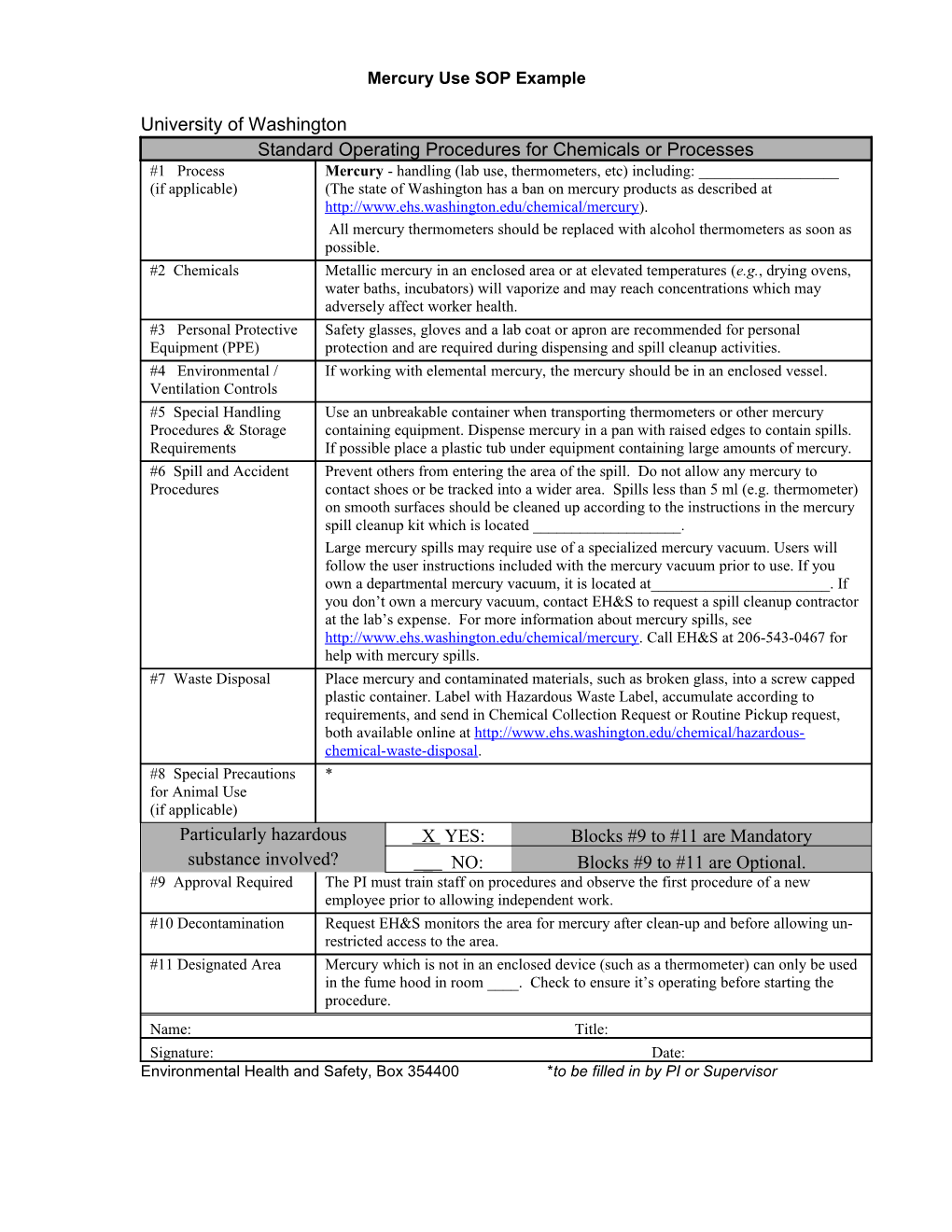 Mercury Use SOP Example