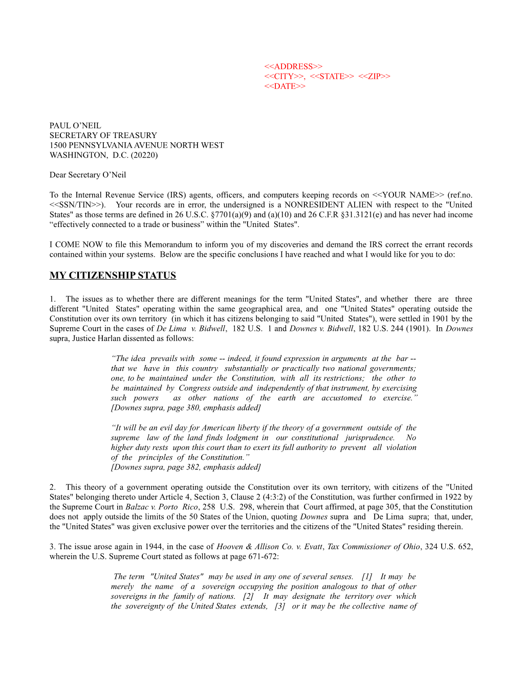 Letter to Secretary of Treasury1 of 14