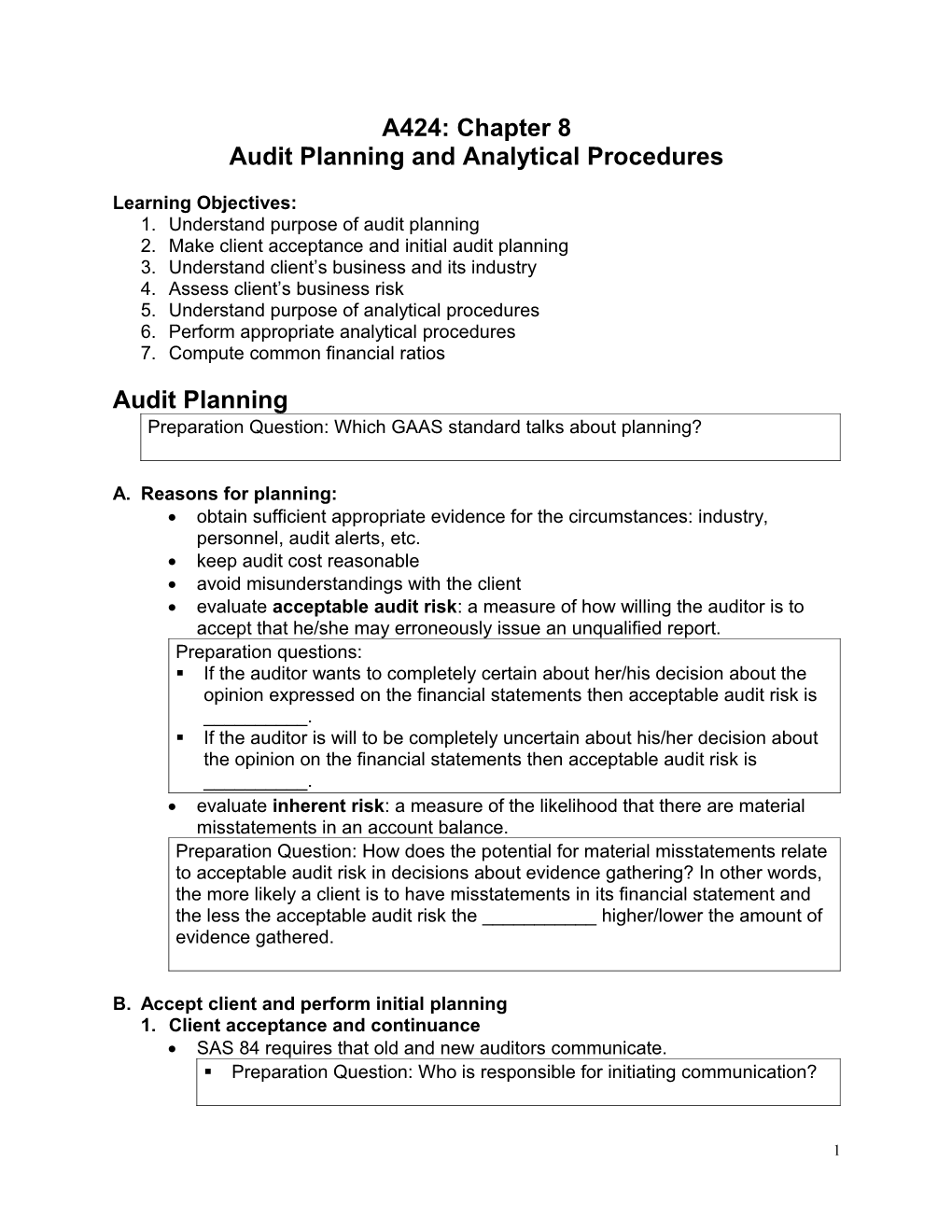 Audit Planning and Documentation