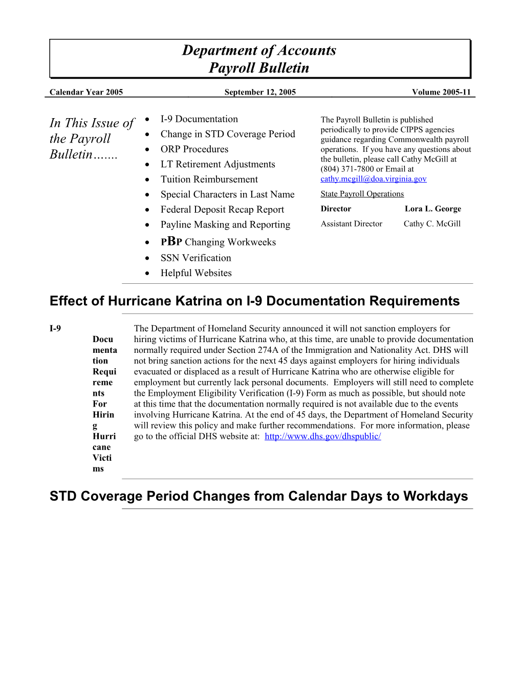 Payroll Bulletin, Volume 2005-11