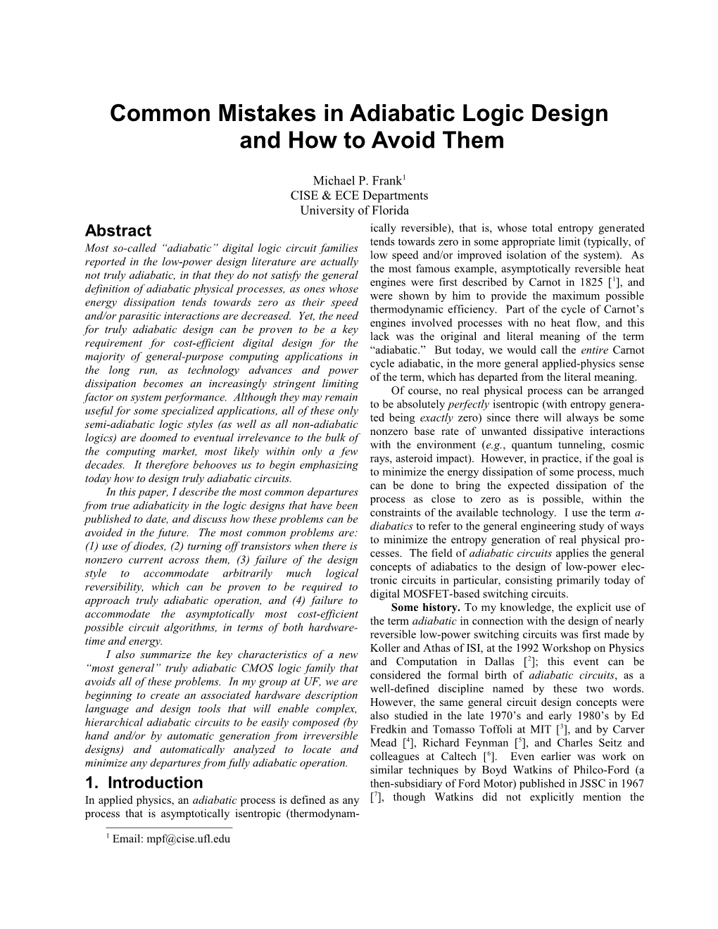 Common Mistakes in Adiabatic Logic Design