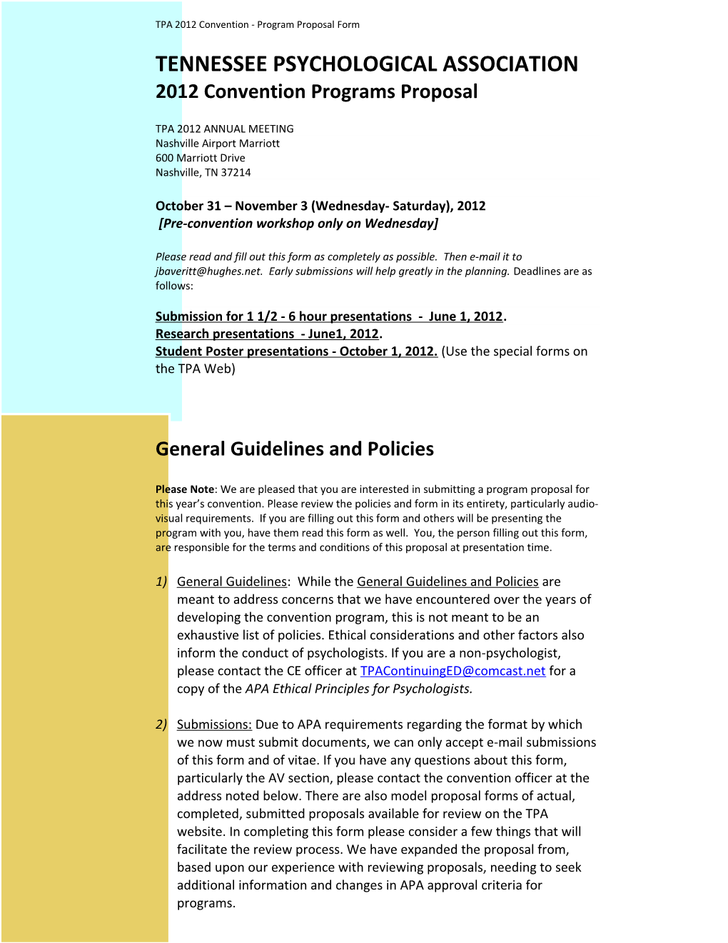 TPA 2012 Convention - Program Proposal Form