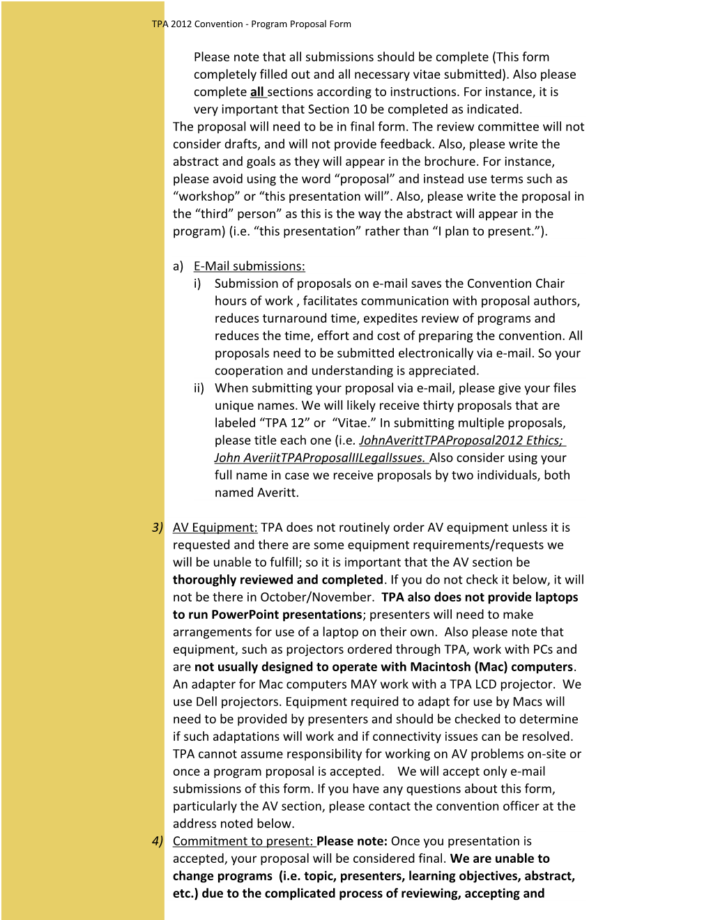 TPA 2012 Convention - Program Proposal Form