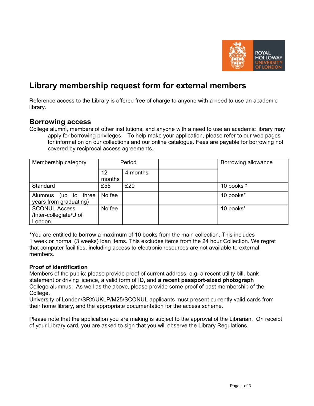 Library Membership Request Form