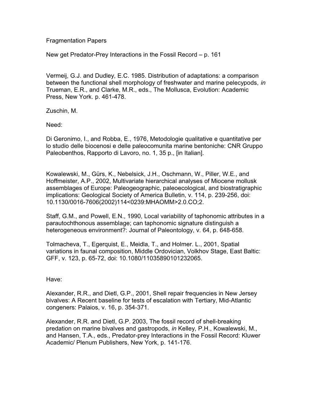 New Get Predator-Prey Interactions in the Fossil Record P. 161