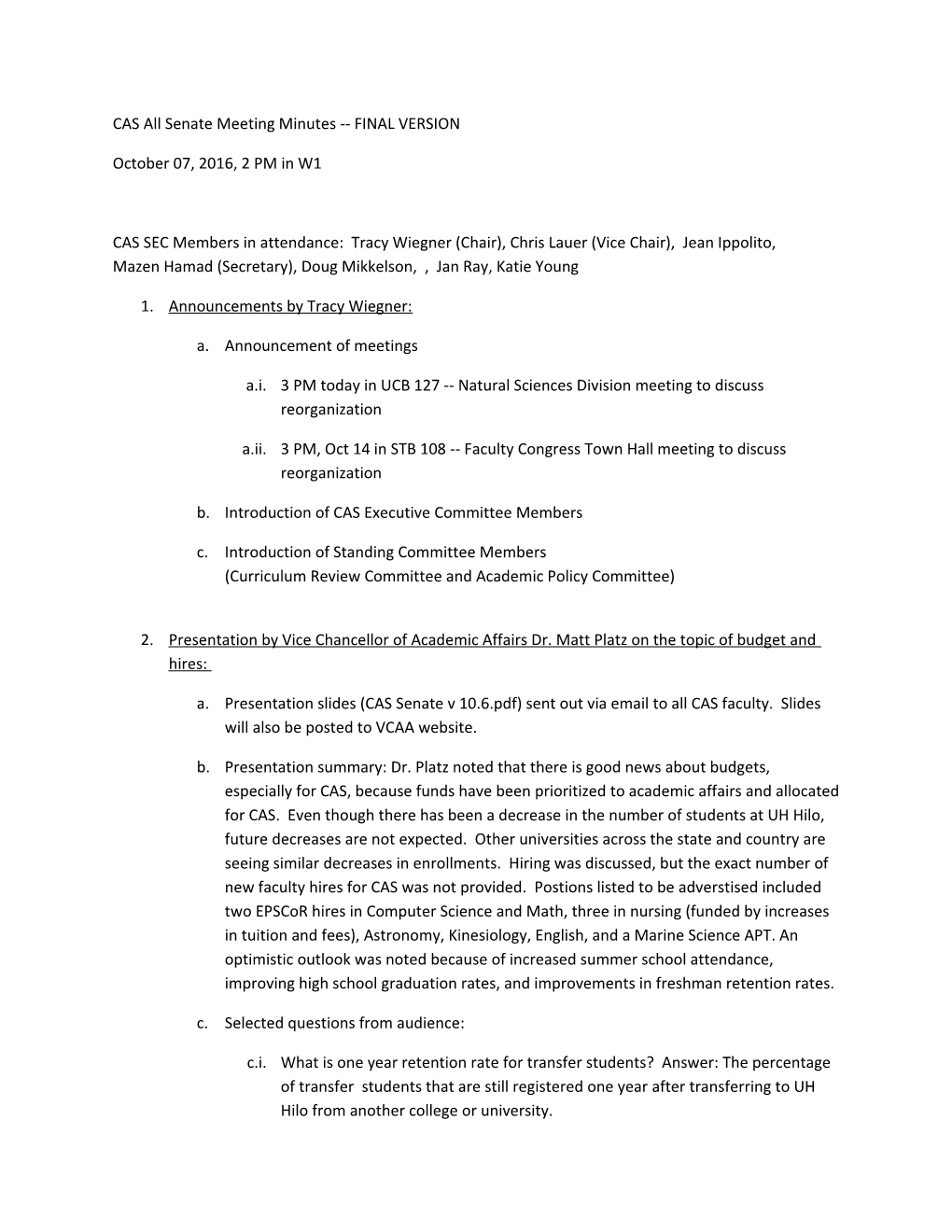 CAS All Senate Meeting Minutes FINAL VERSION