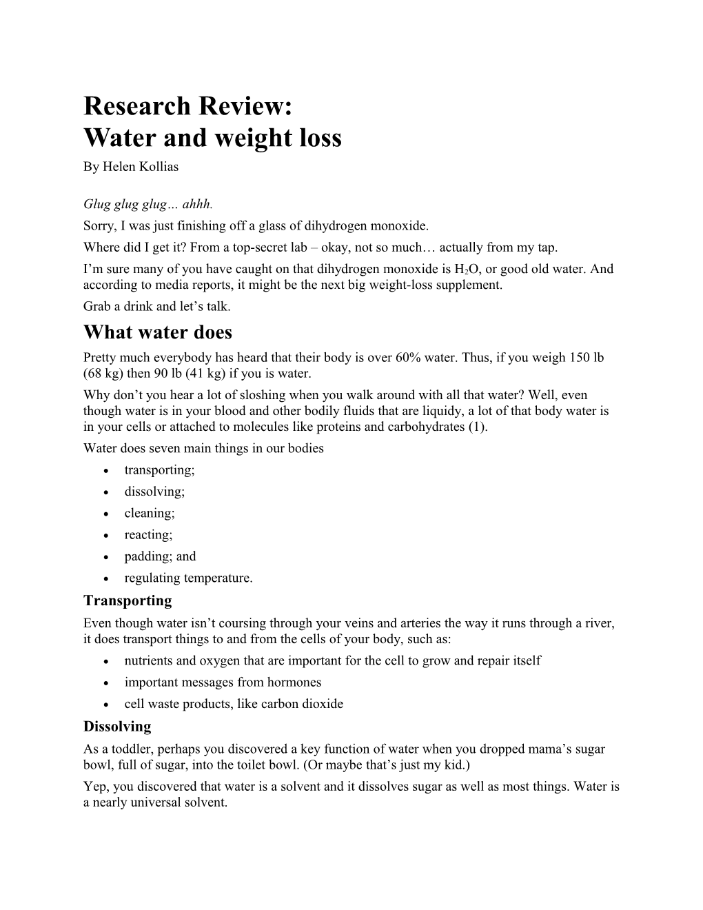 Research Review: Water and Weight Loss