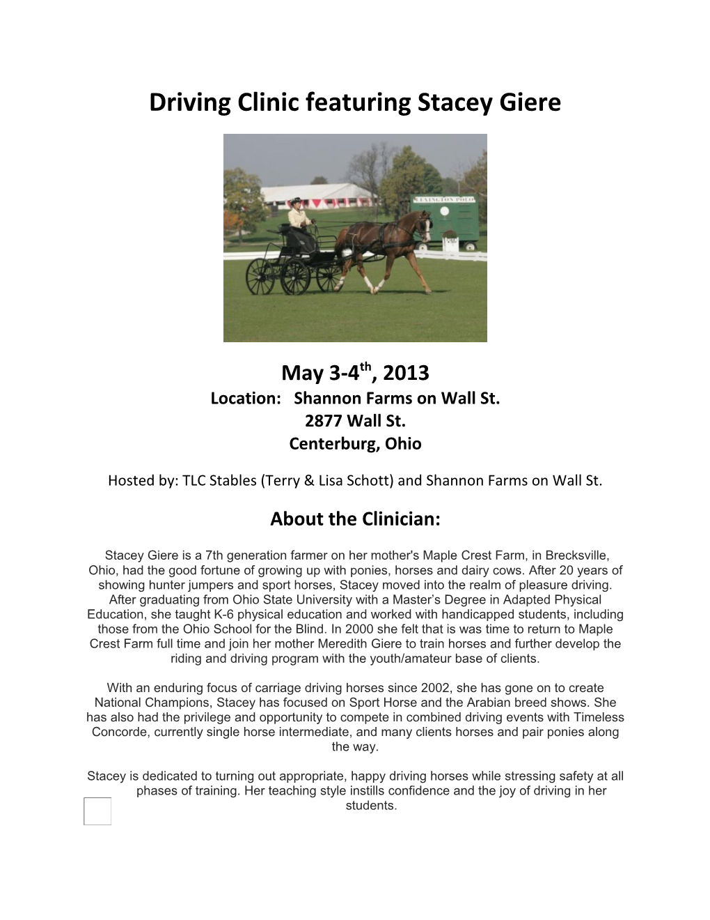Driving Clinic Featuring Stacey Giere