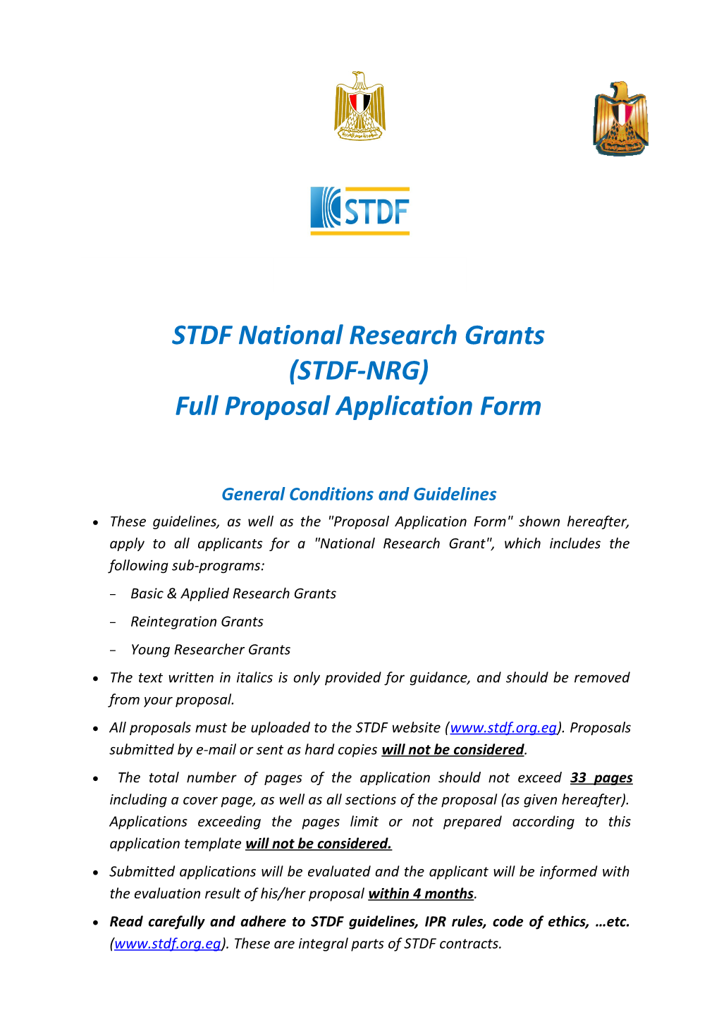 STDF National Research Grants