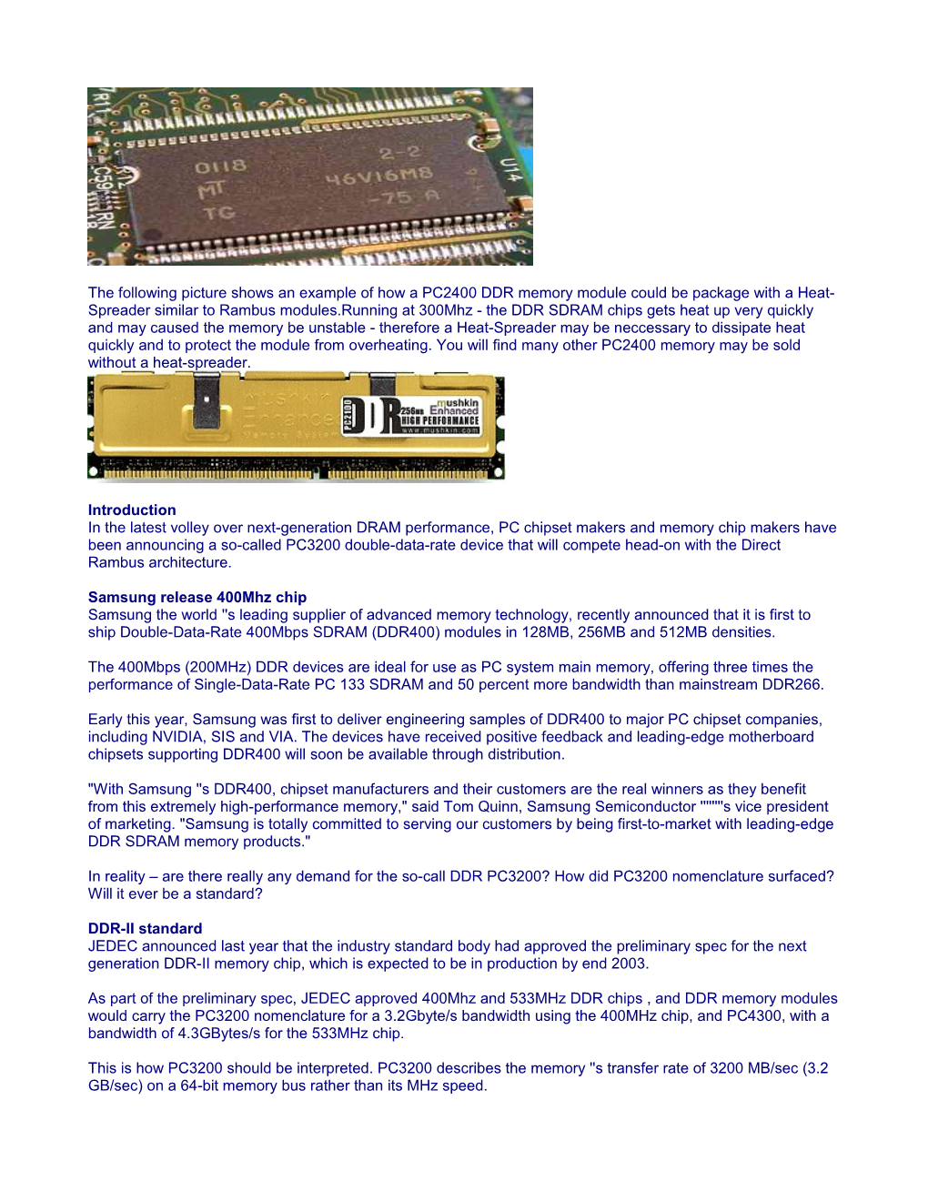 Basics of DDR Memory DDR (Double Data Rate) SDRAM Memory Technology Is a Revolutionary