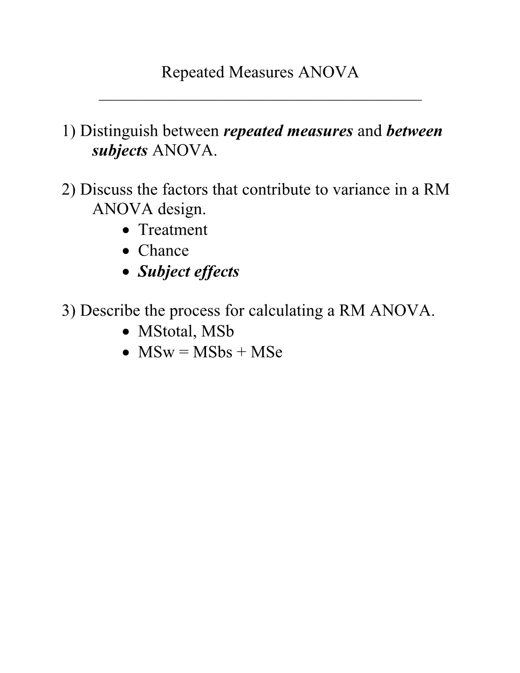 Repeated Measures ANOVA