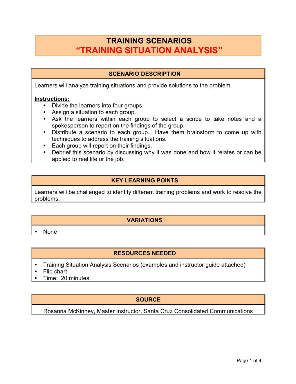 Training SITUATION Analysis