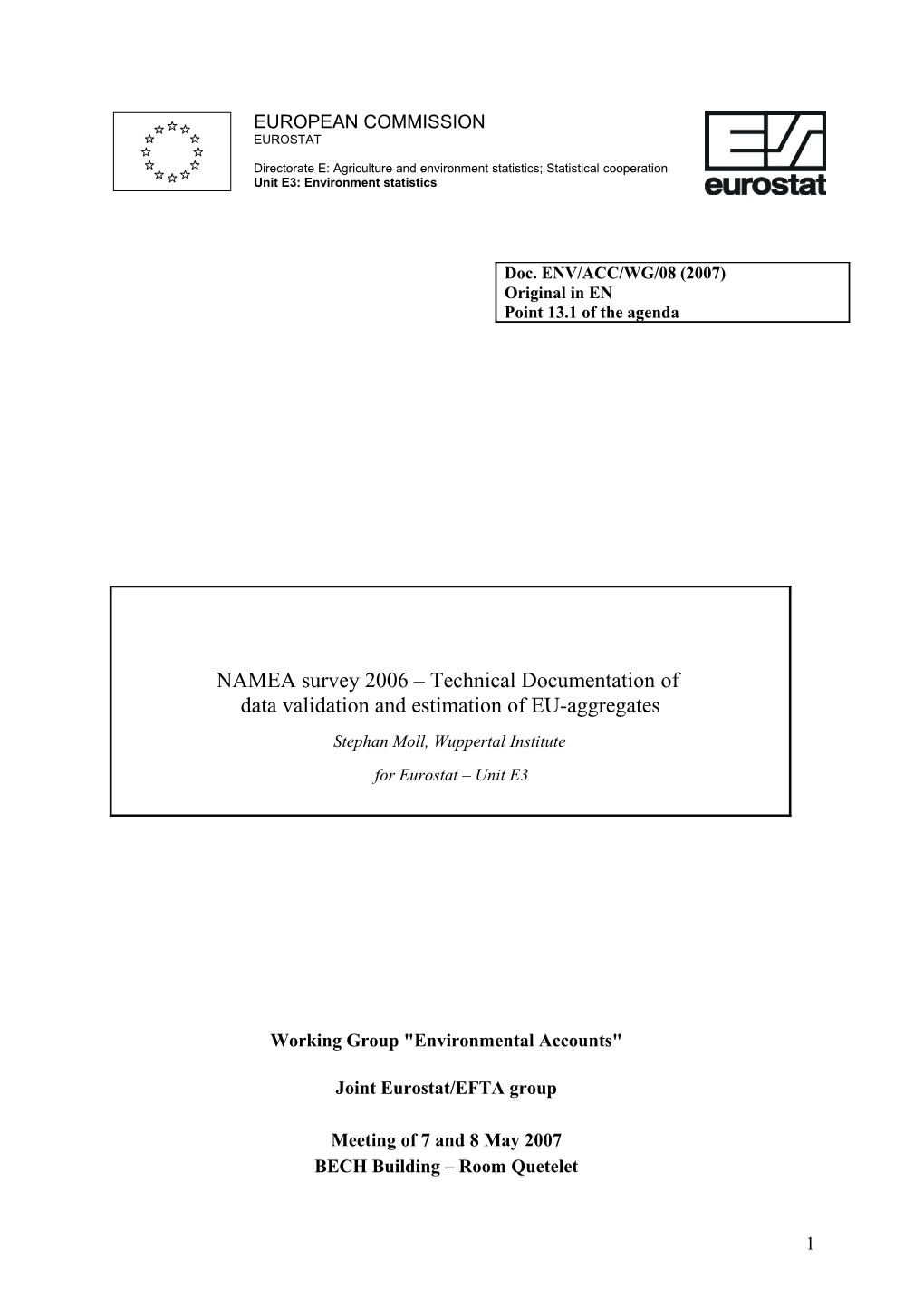 NAMEA Survey 2006 Technical Documentation of Data Validation and Estimation of EU-Aggregates