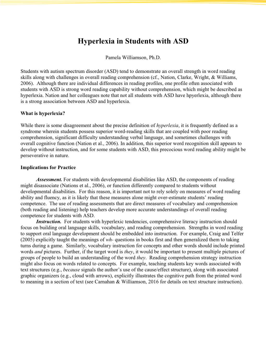 Hyperlexia in Students with ASD