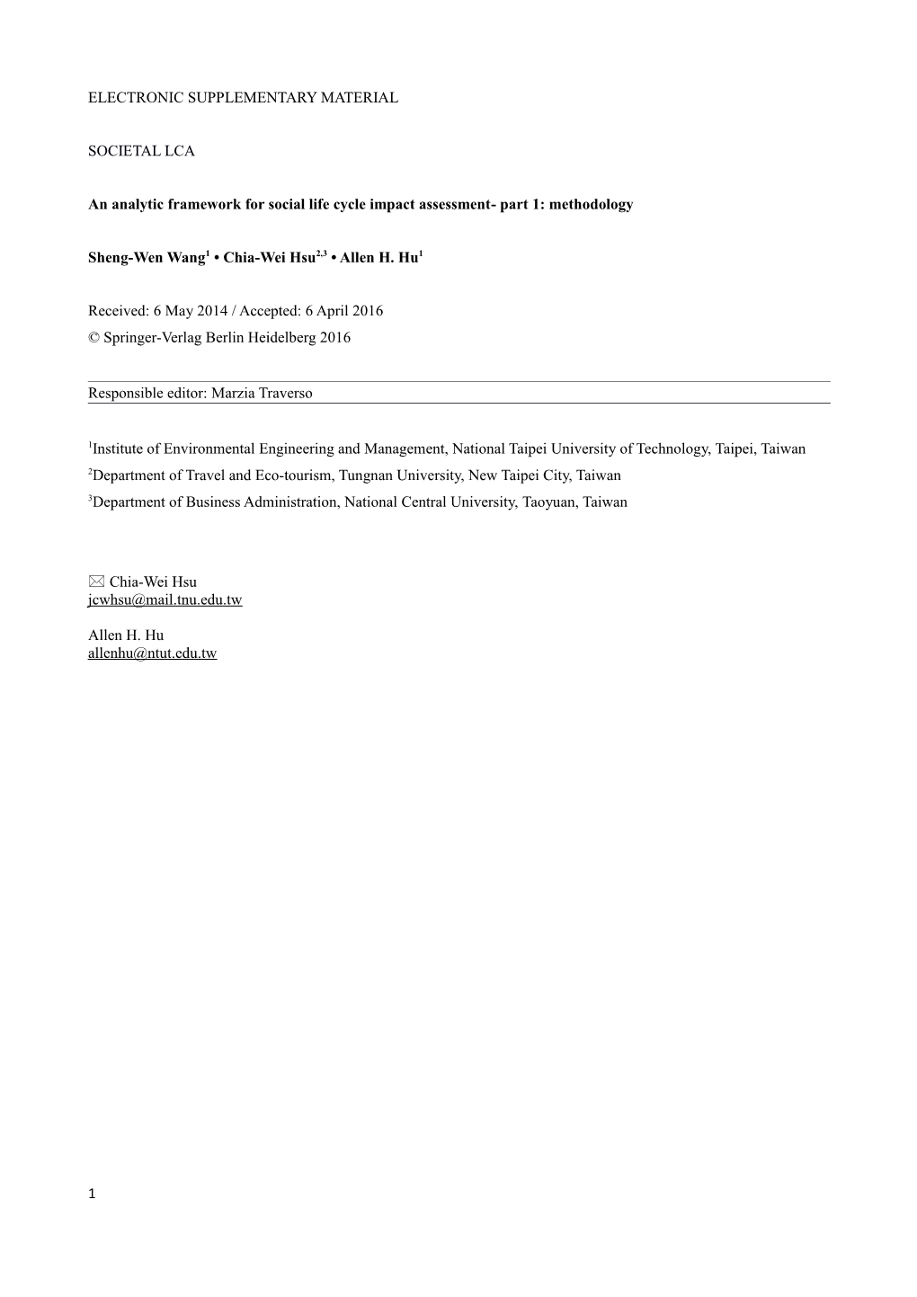 An Analytic Framework for Social Life Cycle Impact Assessment- Part1:Methodology