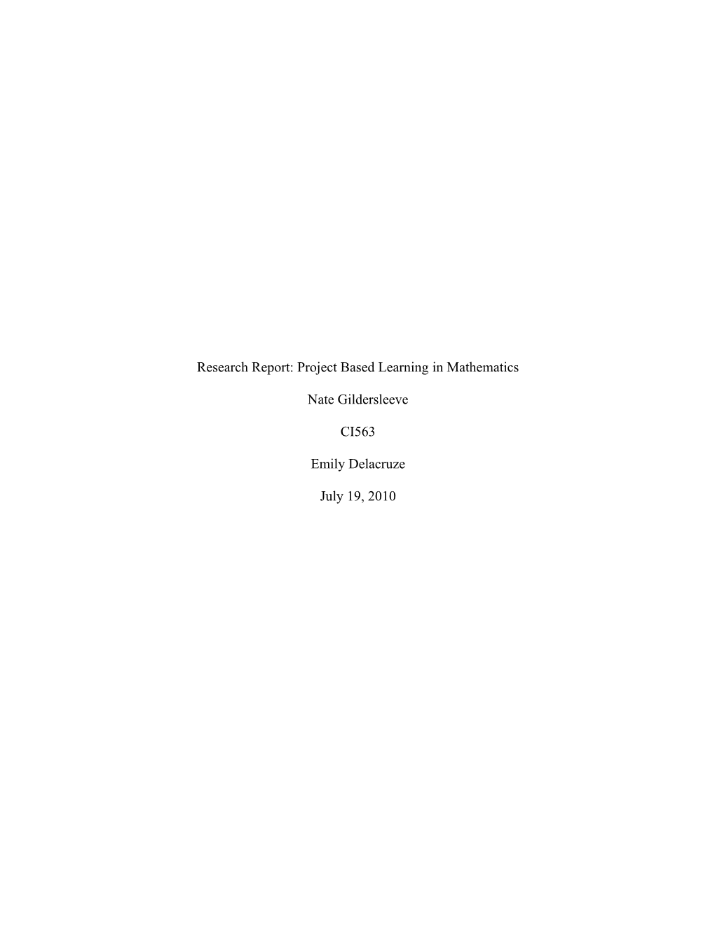 Research Report: Project Based Learning in Mathematics