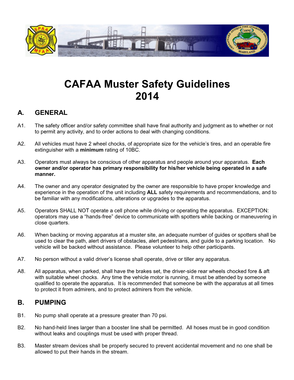 CAFAA Muster Safety Guidelines