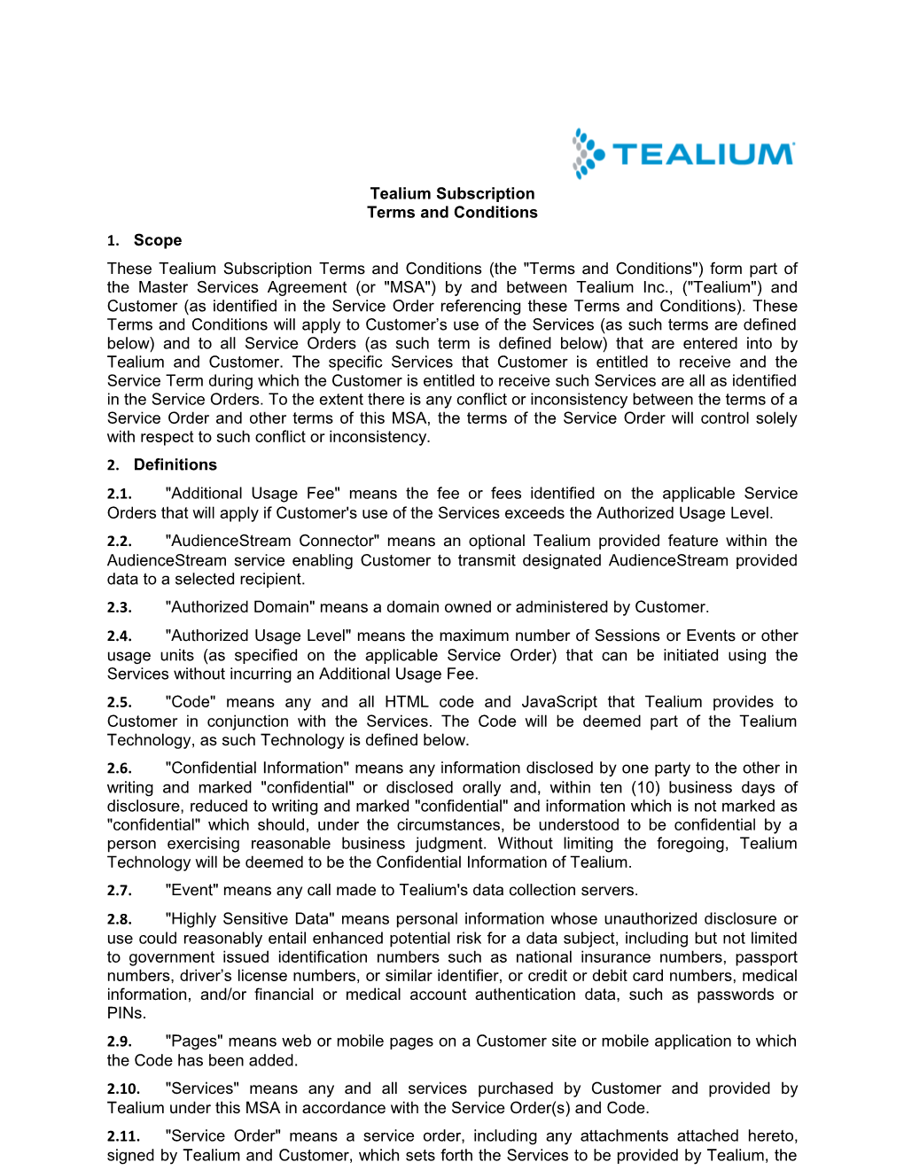 Tealium Master Services Agreement