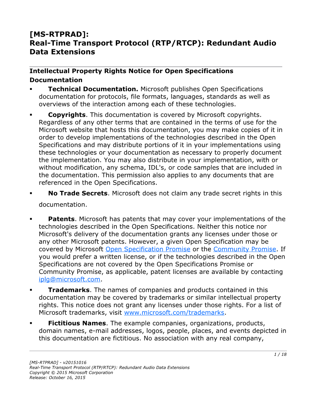 Real-Time Transport Protocol (RTP/RTCP): Redundant Audio Data Extensions