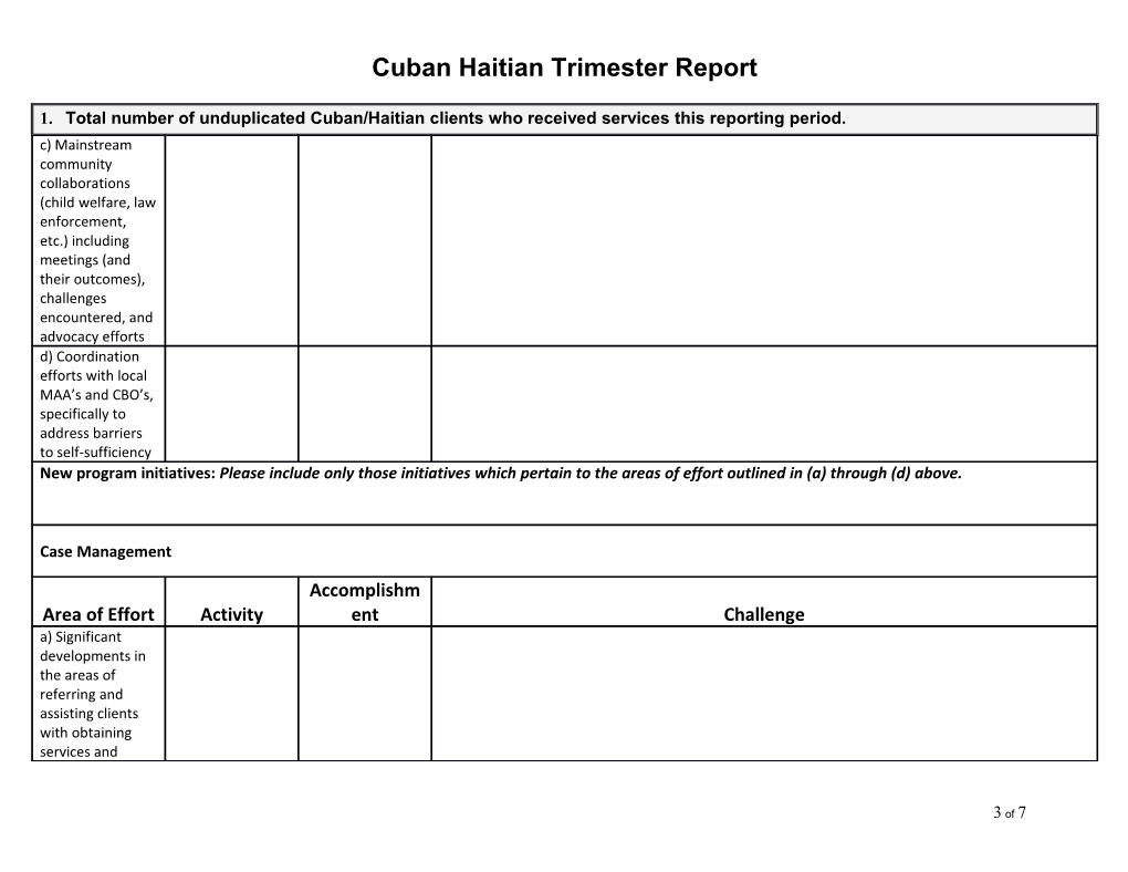 Cuban Haitian Trimester Report