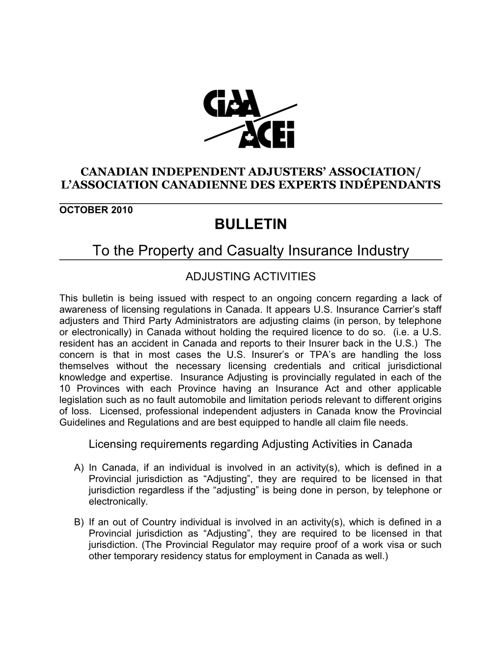 Canadian Independent Adjusters Association