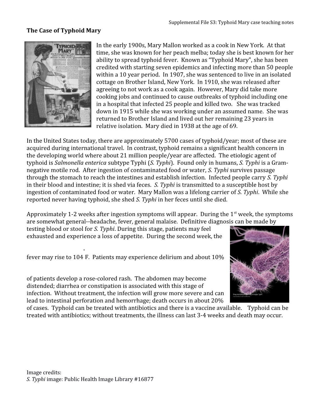 Supplemental File S3: Typhoid Mary Case Teaching Notes