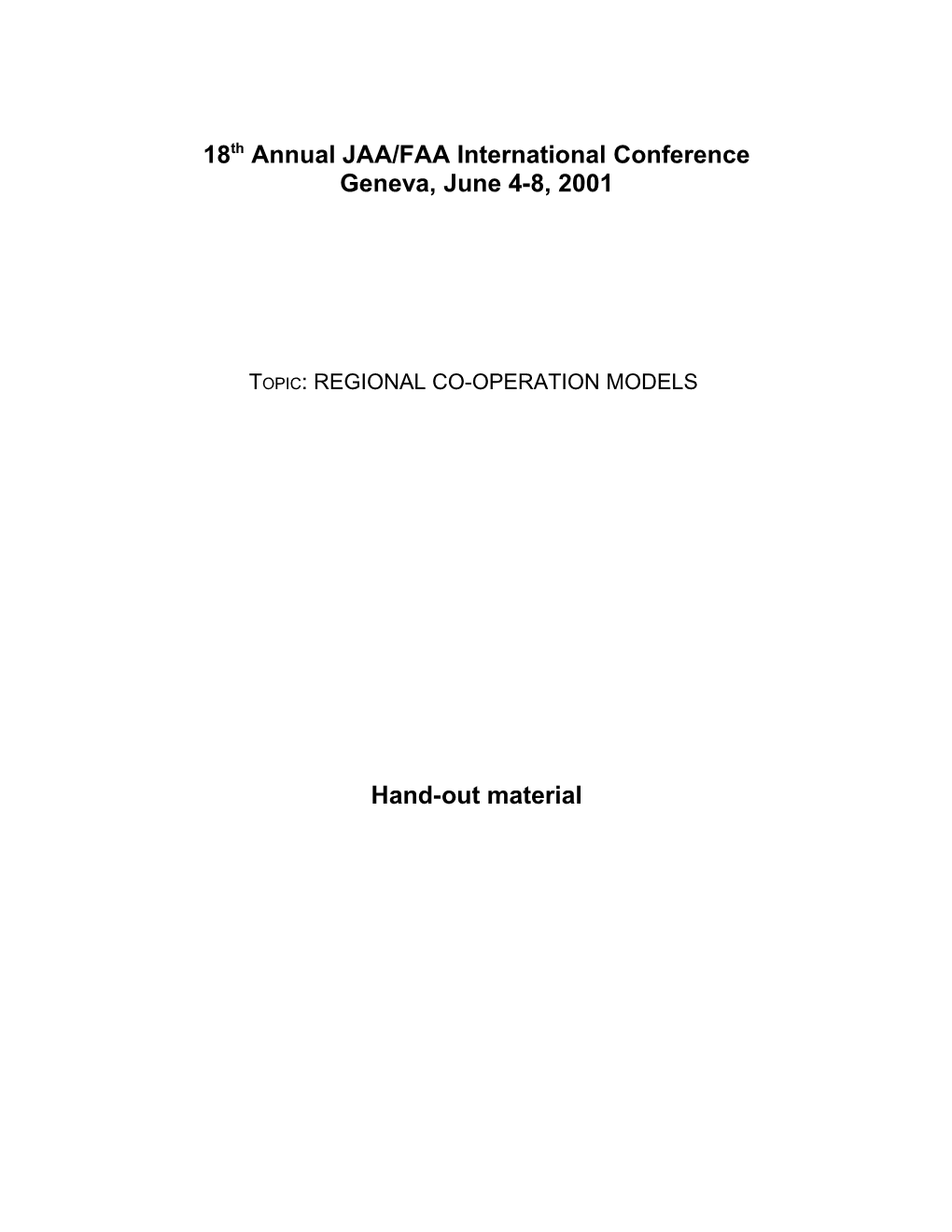 18Th Annual JAA/FAA International Conference