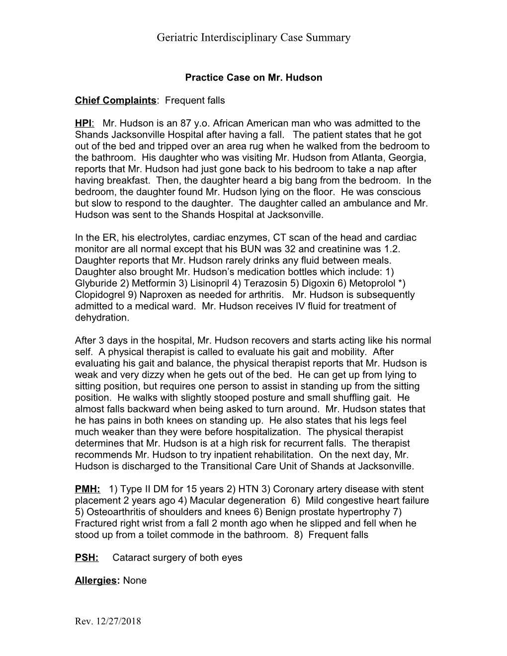 Practice Case on the Swiss Cheese Model for a Geriatric Syndrome