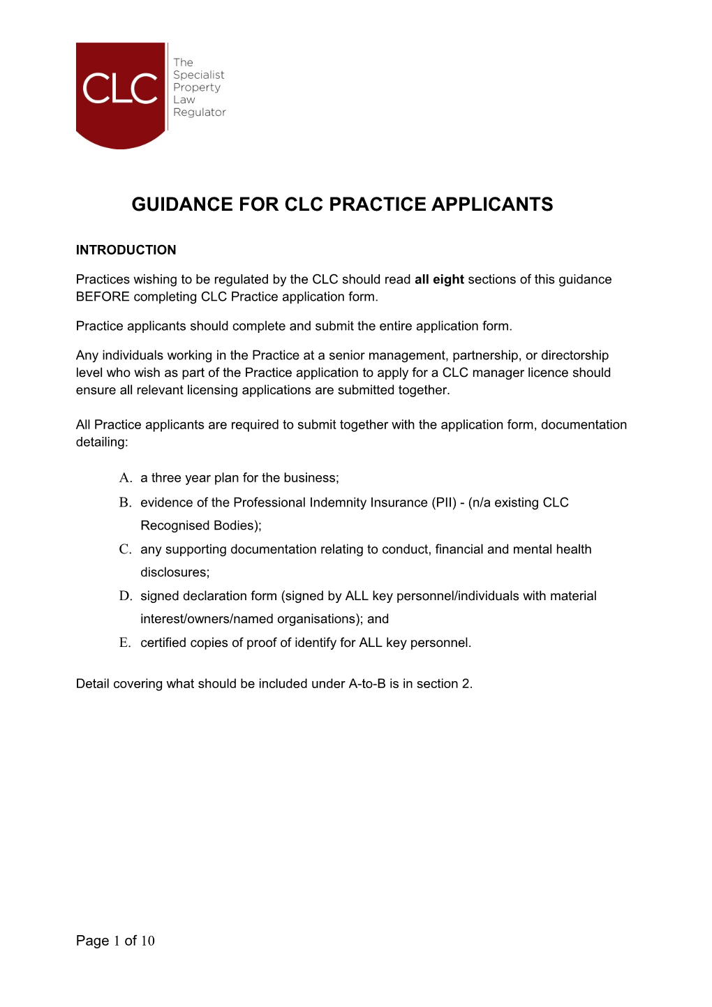Guidance for Clc Practice Applicants