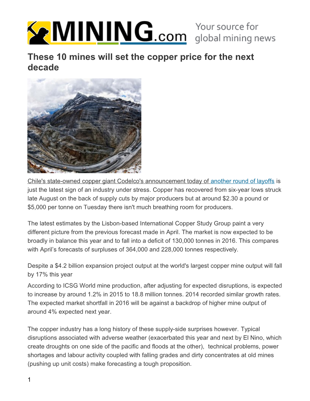 These 10 Mines Will Set the Copper Price for the Next Decade
