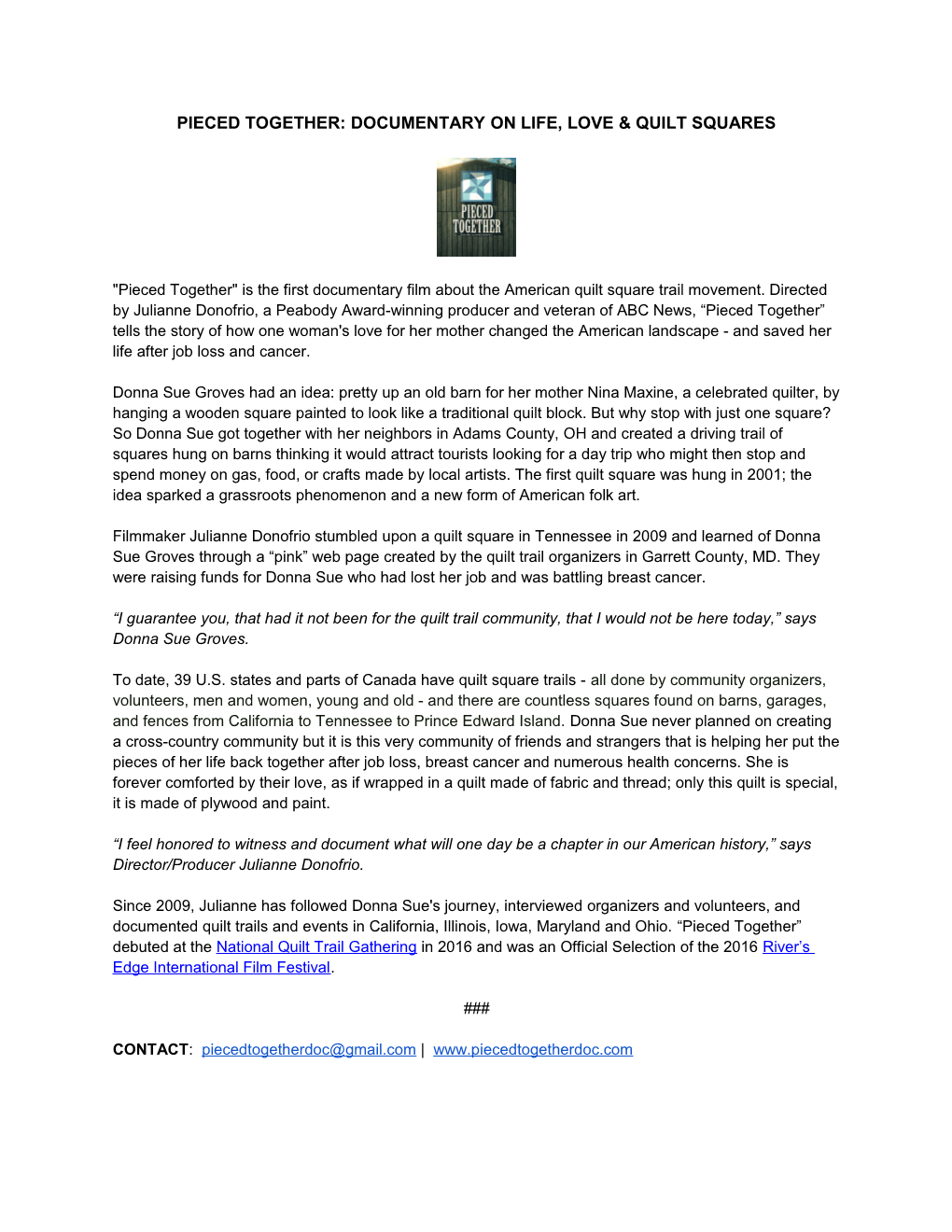 Pieced Together Press Release