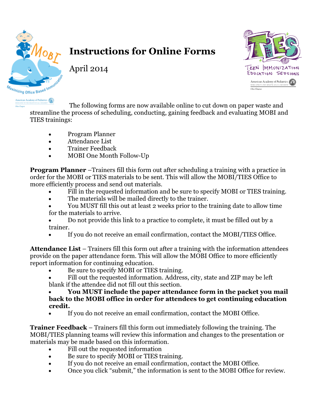 Instructions for Online Forms
