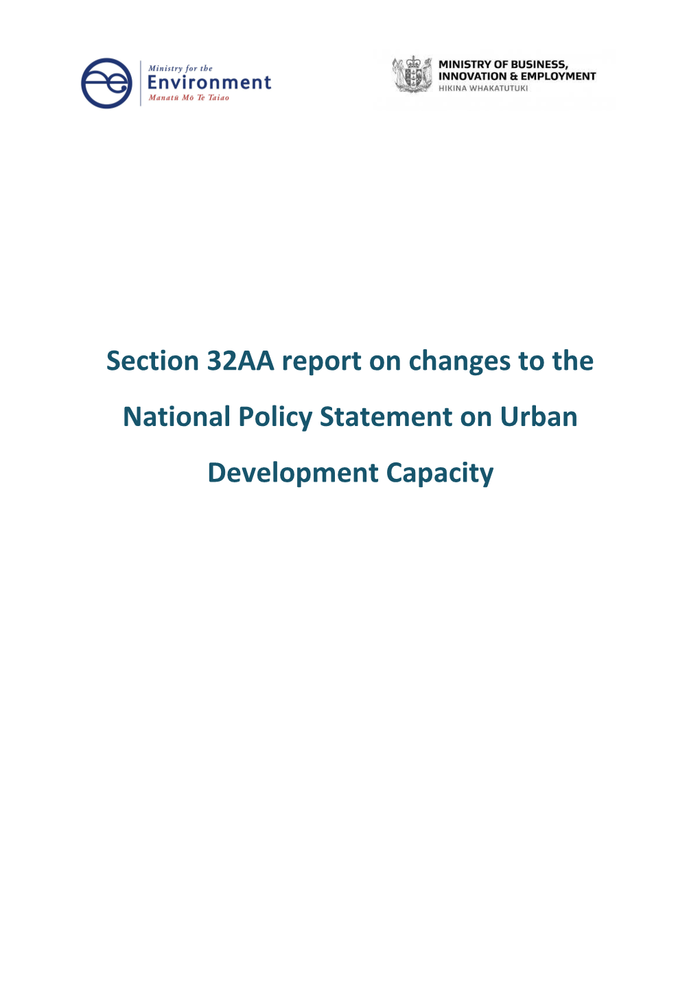 Section 32AA Report on Changes to the National Policy Statement on Urban Development Capacity