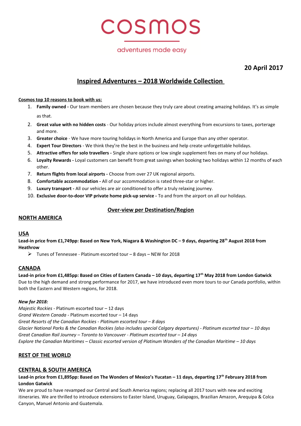 Inspired Adventures 2018 Worldwide Collection