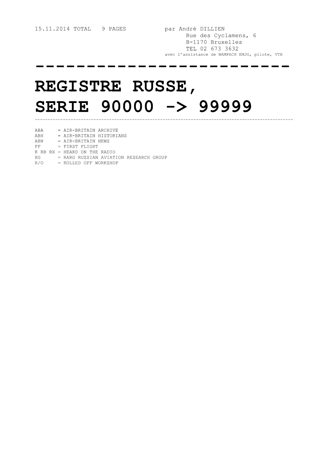 Registration Row Call Type Mot Constructor Dates Owner & Remarks