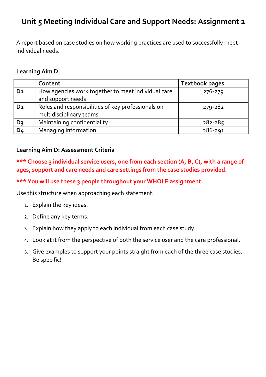 Unit 5 Meeting Individual Care and Support Needs: Assignment 2