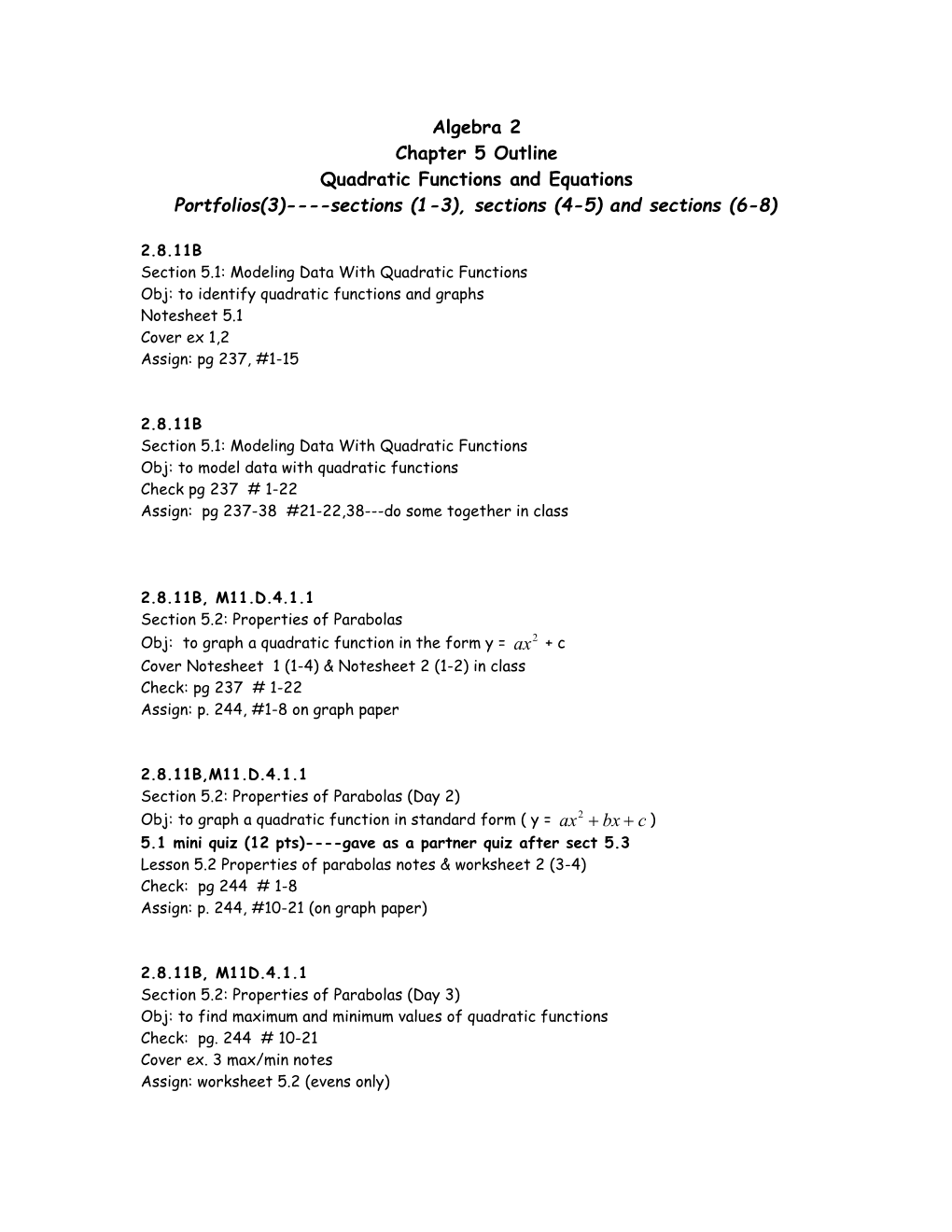 Quadratic Functions and Equations