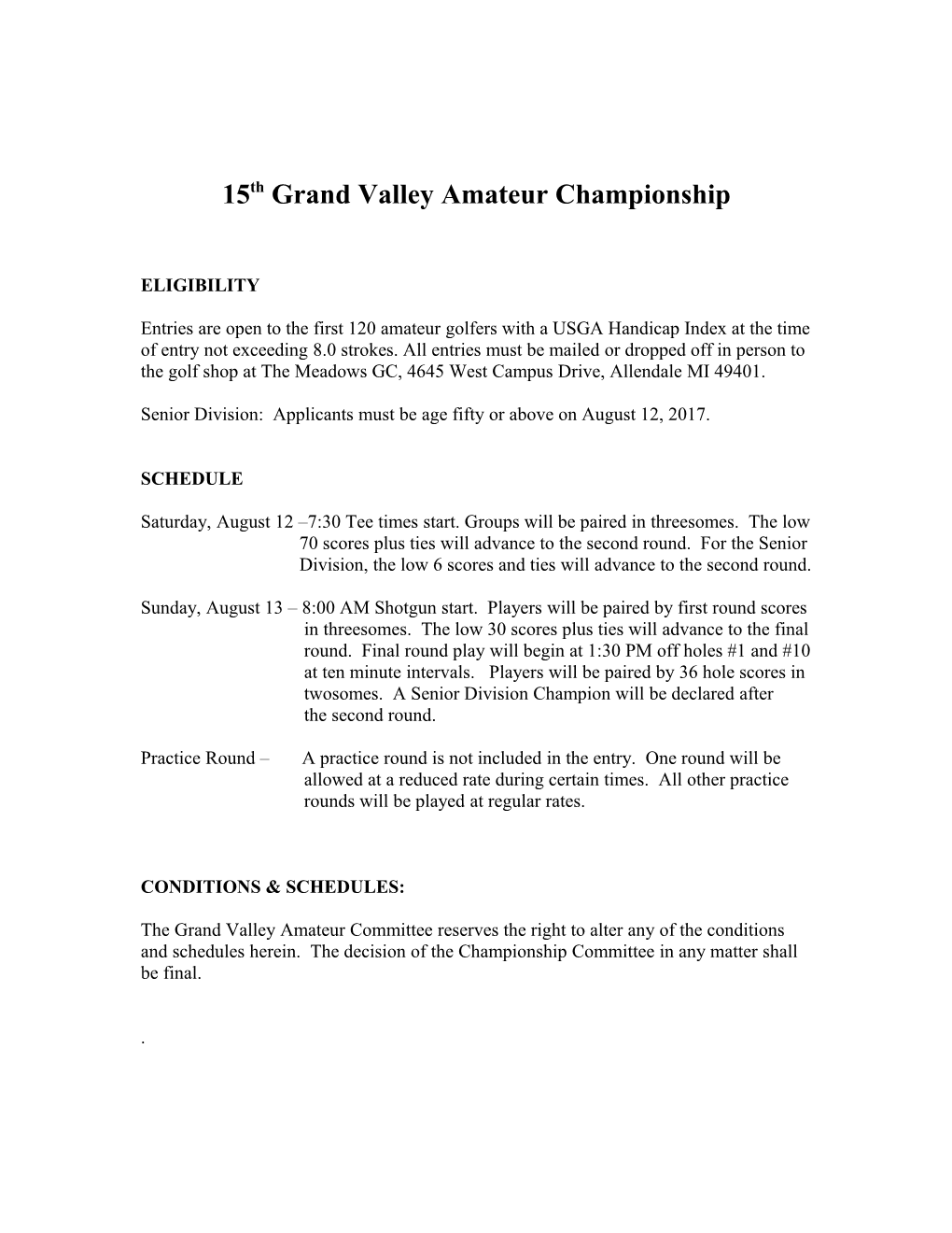 15Th Grand Valley Amateur Championship