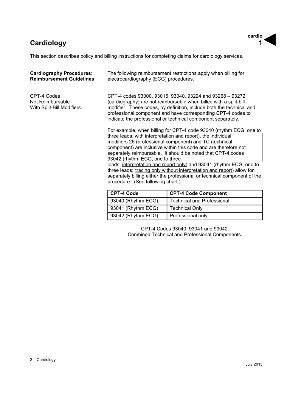 Cardiography Procedures: the Following Reimbursement Restrictions Apply When Billing For