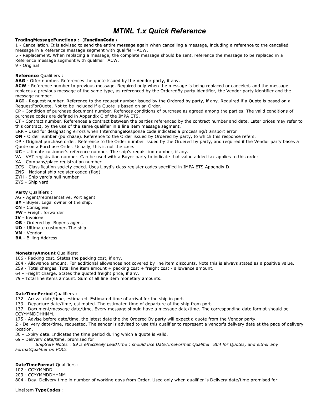 MTML Quick Reference