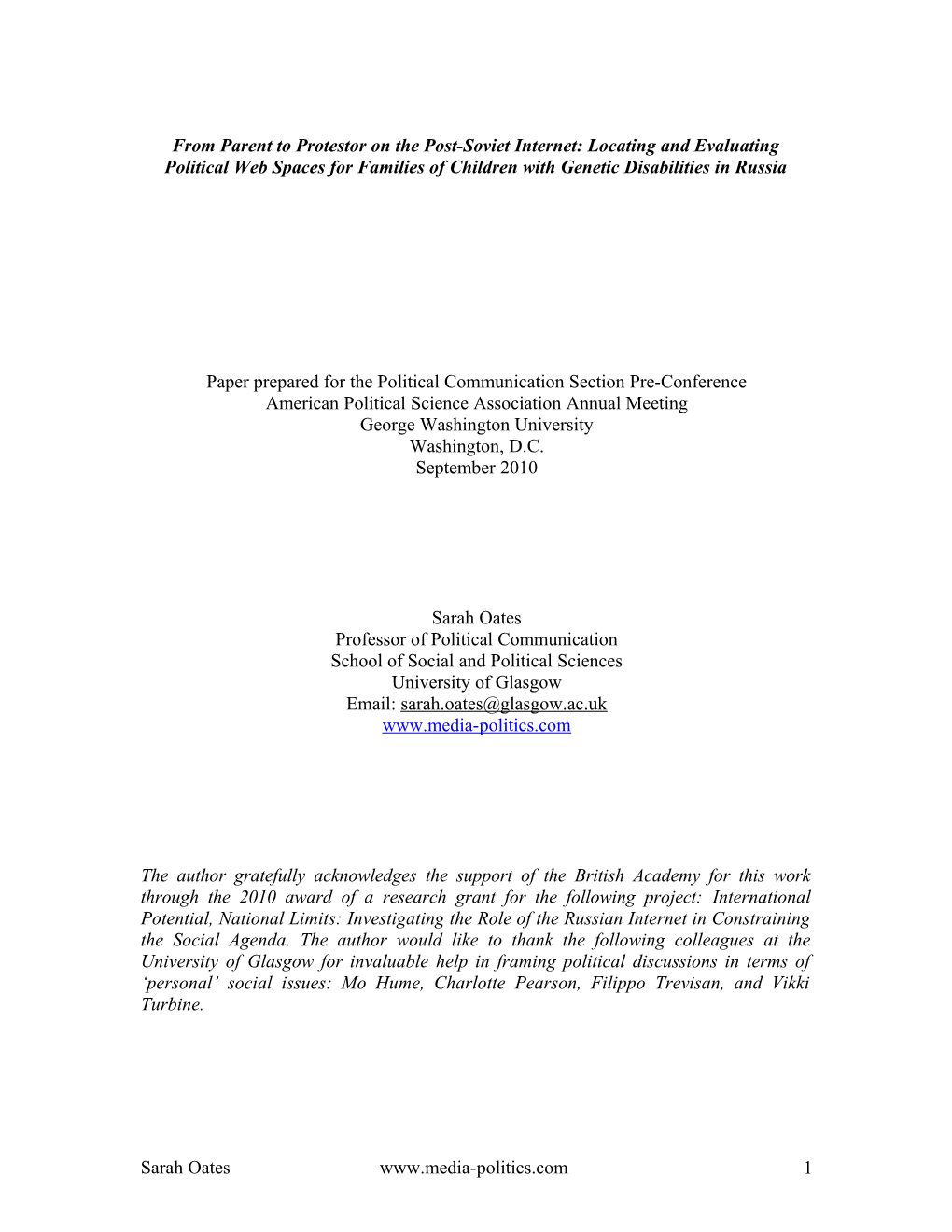 Online Social Entrepreneurship in Russia: Mothers, Disabled Children and Political Action