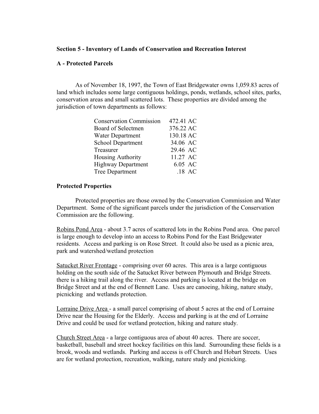 Section 5 - Inventory of Lands of Conservation and Recreation Interest