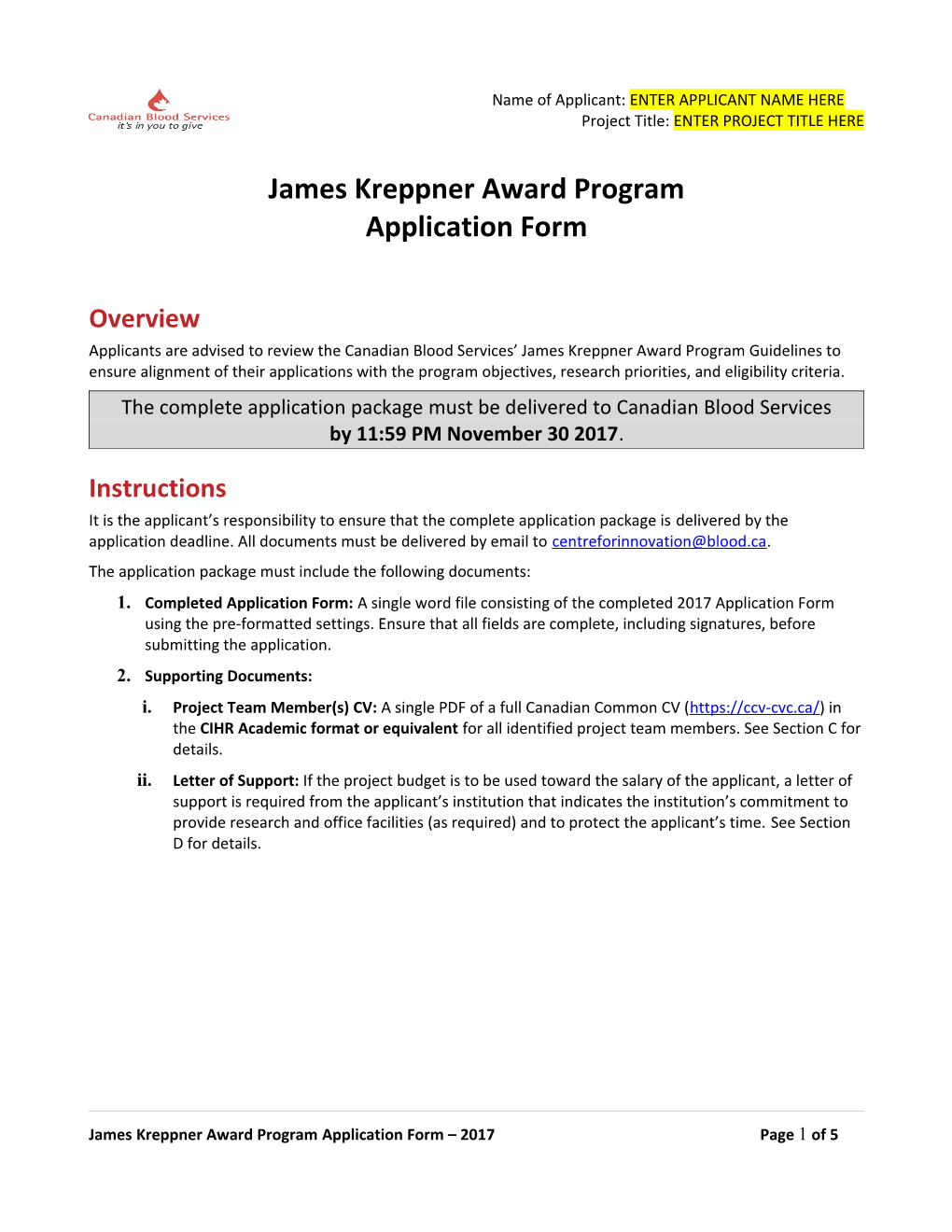 James Kreppner Award Program