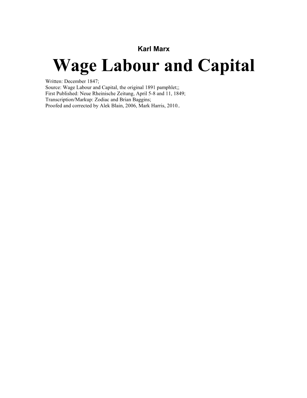 Wage Labor and Capital